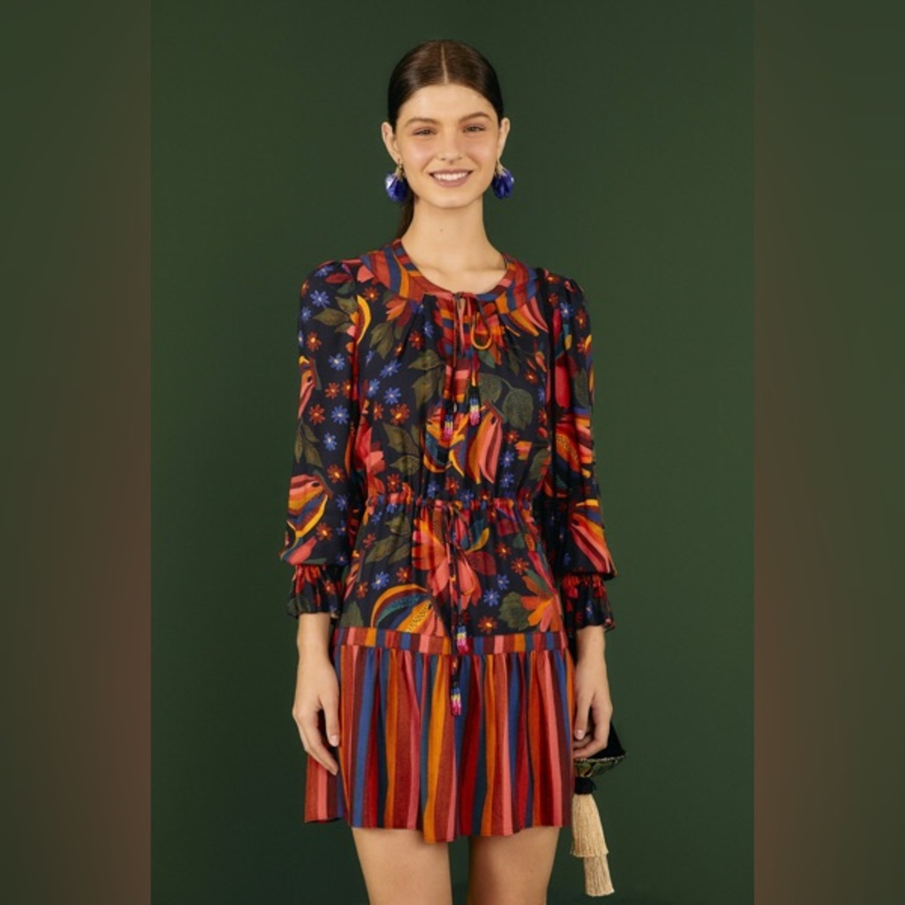 NWT FARM Rio Black Banana Sky Mini Dress, size L